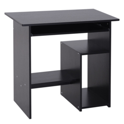 HOMCOM Compact Small Computer PC Table Wooden Desk Keyboard Tray Storage Shelf Modern Corner Table Home Office Gaming and Study Black - thumbnail 1