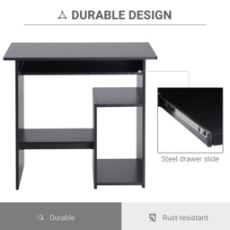 HOMCOM Compact Small Computer PC Table Wooden Desk Keyboard Tray Storage Shelf Modern Corner Table Home Office Gaming and Study Black - thumbnail 6
