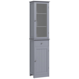 Kleankin Bathroom Storage Unit with 3-tier Shelf Drawer Door, Floor Cabinet Free Standing Tall Slim Side Organizer Shelves, Grey - Aosom UK - thumbnail 1