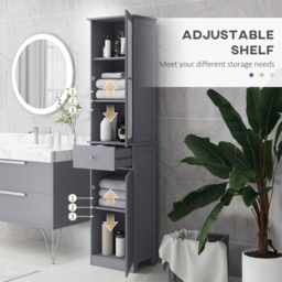 Kleankin Bathroom Storage Unit with 3-tier Shelf Drawer Door, Floor Cabinet Free Standing Tall Slim Side Organizer Shelves, Grey - Aosom UK - thumbnail 6