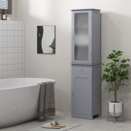 Kleankin Bathroom Storage Unit with 3-tier Shelf Drawer Door, Floor Cabinet Free Standing Tall Slim Side Organizer Shelves, Grey - Aosom UK - thumbnail 2