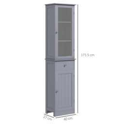 Kleankin Bathroom Storage Unit with 3-tier Shelf Drawer Door, Floor Cabinet Free Standing Tall Slim Side Organizer Shelves, Grey - Aosom UK - thumbnail 3