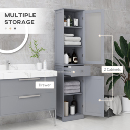 Kleankin Bathroom Storage Unit with 3-tier Shelf Drawer Door, Floor Cabinet Free Standing Tall Slim Side Organizer Shelves, Grey - Aosom UK - thumbnail 4