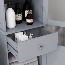 Kleankin Bathroom Storage Unit with 3-tier Shelf Drawer Door, Floor Cabinet Free Standing Tall Slim Side Organizer Shelves, Grey - Aosom UK - thumbnail 8