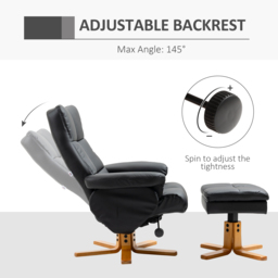 Faux Leather Swivel Recliner Chair HOMCOM Armchair with Footstool, Wooden Base and Storage for Living Room, Black - Aosom UK - thumbnail 4