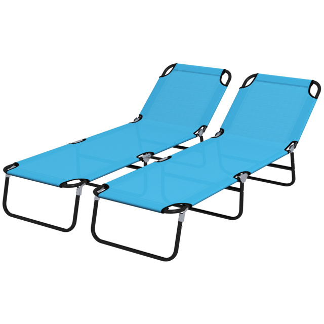 Outsunny Foldable Sun Lounger Set of 2 with 5-Position Adjustable Backrest, Outdoor Portable Recliner Chaise Lounge Chair, Sky Blue - image 1