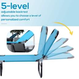 Outsunny Foldable Sun Lounger Set of 2 with 5-Position Adjustable Backrest, Outdoor Portable Recliner Chaise Lounge Chair, Sky Blue - thumbnail 4
