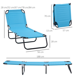 Outsunny Foldable Sun Lounger Set of 2 with 5-Position Adjustable Backrest, Outdoor Portable Recliner Chaise Lounge Chair, Sky Blue - thumbnail 3
