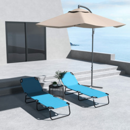 Outsunny Foldable Sun Lounger Set of 2 with 5-Position Adjustable Backrest, Outdoor Portable Recliner Chaise Lounge Chair, Sky Blue - thumbnail 2