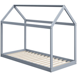 HOMCOM Single Bed Base with House Scandinavian Style, Wooden Bed Frame for 90W x 190Dcm Mattress, Grey - Aosom UK - thumbnail 1
