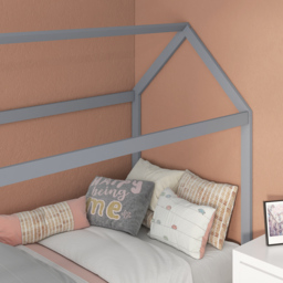 HOMCOM Single Bed Base with House Scandinavian Style, Wooden Bed Frame for 90W x 190Dcm Mattress, Grey - Aosom UK - thumbnail 7