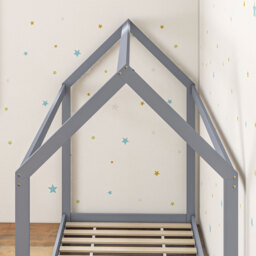 HOMCOM Single Bed Base with House Scandinavian Style, Wooden Bed Frame for 90W x 190Dcm Mattress, Grey - Aosom UK - thumbnail 8