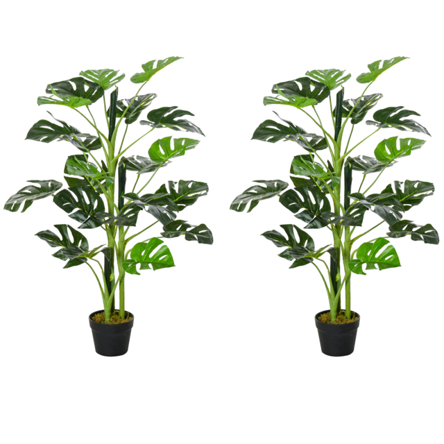 Outsunny 100cm/3.3FT Artificial Monstera Tree, Decorative Cheese Plant 21 Leaves w/ Nursery Pot, Fake Tropical Palm Tree, Set of 2 - image 1