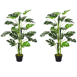 Outsunny 100cm/3.3FT Artificial Monstera Tree, Decorative Cheese Plant 21 Leaves w/ Nursery Pot, Fake Tropical Palm Tree, Set of 2 - thumbnail 1