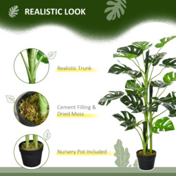 Outsunny 100cm/3.3FT Artificial Monstera Tree, Decorative Cheese Plant 21 Leaves w/ Nursery Pot, Fake Tropical Palm Tree, Set of 2 - thumbnail 4