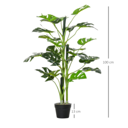 Outsunny 100cm/3.3FT Artificial Monstera Tree, Decorative Cheese Plant 21 Leaves w/ Nursery Pot, Fake Tropical Palm Tree, Set of 2 - thumbnail 3