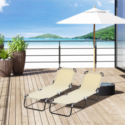 Outsunny Reclining Lounger: Foldable, 5-Position Backrest, Portable & Lightweight, Beige - Aosom UK - thumbnail 2