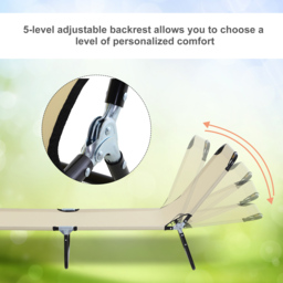 Outsunny Reclining Lounger: Foldable, 5-Position Backrest, Portable & Lightweight, Beige - Aosom UK - thumbnail 4