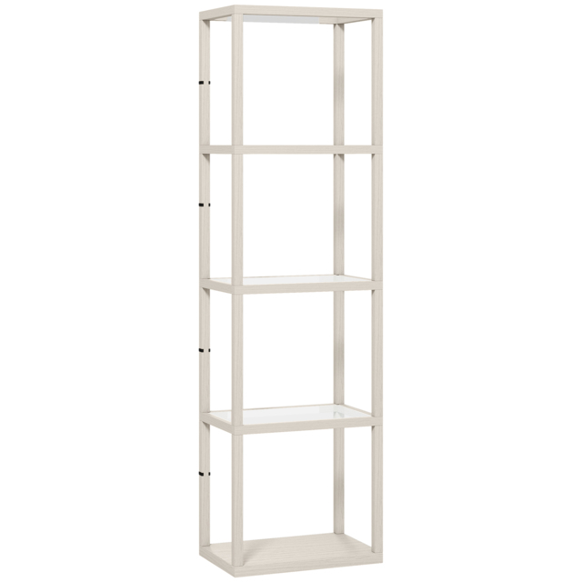 HOMCOM LED Floor Lamp with Glass Shelves, 4 Layers Dimmable Tall Standing Lamp, Modern Column Shelf Floor Light for Living Room, Bedroom, Office, Oak - image 1