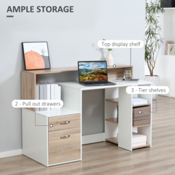 HOMCOM Computer Desk PC Table Modern Home Office Writing Workstation Furniture Printer Shelf Rack w/ Storage Drawer & Shelves (Oak and white) - thumbnail 5