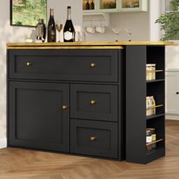 Extendable Bar Table with Storage Space, 360° Rotating Base, Snack Shelf, Bistro Table with Folding Drawers, 204L x 39W x 105H cm, Black - Aosom UK