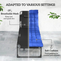 Outsunny Folding Sun Loungers for Garden Set of 2, 5-Position Oversized Camping Bed Recliner with Cushions, Blue - thumbnail 5
