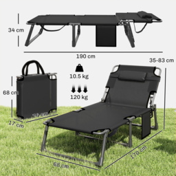 Outsunny Folding Sun Loungers for Garden Set of 2, 5-Position Oversized Camping Bed Recliner with Cushions, Blue - thumbnail 3