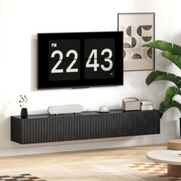 "HOMCOM 140cm Floating TV Stand, Wall Mount TV Unit with Cable Management Hole, Fits up to 72"" TV, Black" - thumbnail 9
