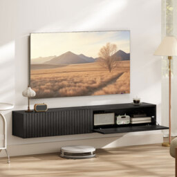 "HOMCOM 140cm Floating TV Stand, Wall Mount TV Unit with Cable Management Hole, Fits up to 72"" TV, Black" - thumbnail 2