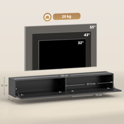 "HOMCOM 140cm Floating TV Stand, Wall Mount TV Unit with Cable Management Hole, Fits up to 72"" TV, Black" - thumbnail 3