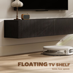 "HOMCOM 140cm Floating TV Stand, Wall Mount TV Unit with Cable Management Hole, Fits up to 72"" TV, Black" - thumbnail 4
