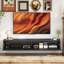 "HOMCOM 140cm Floating TV Stand, Wall Mount TV Unit with Cable Management Hole, Fits up to 72"" TV, Black" - thumbnail 7