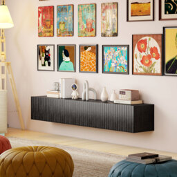 "HOMCOM 140cm Floating TV Stand, Wall Mount TV Unit with Cable Management Hole, Fits up to 72"" TV, Black" - thumbnail 8