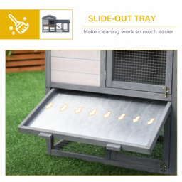 PawHut 147cm Wooden Rabbit Hutch with Water-Resistant Roof Ramp, Grey - Aosom UK - thumbnail 6