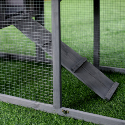PawHut 147cm Wooden Rabbit Hutch with Water-Resistant Roof Ramp, Grey - Aosom UK - thumbnail 9