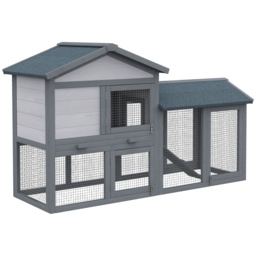 PawHut 147cm Wooden Rabbit Hutch with Water-Resistant Roof Ramp, Grey - Aosom UK - thumbnail 1