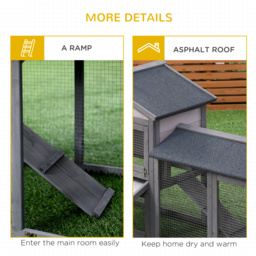 PawHut 147cm Wooden Rabbit Hutch with Water-Resistant Roof Ramp, Grey - Aosom UK - thumbnail 7