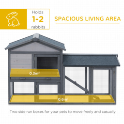 PawHut 147cm Wooden Rabbit Hutch with Water-Resistant Roof Ramp, Grey - Aosom UK - thumbnail 5