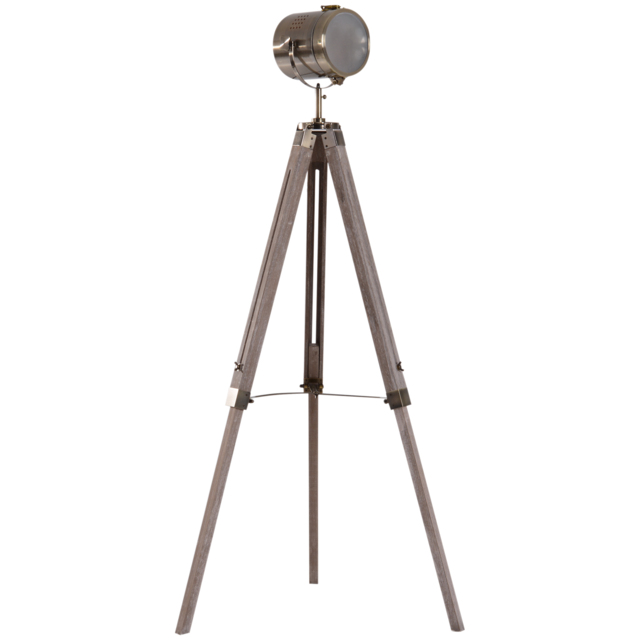 HOMCOM Vintage Tripod Floor Lamp Retro Industrial Photography Light Spotlight Antique Searchlight Wooden Base - image 1