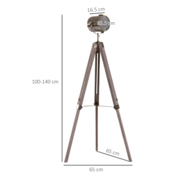 HOMCOM Vintage Tripod Floor Lamp Retro Industrial Photography Light Spotlight Antique Searchlight Wooden Base - thumbnail 3