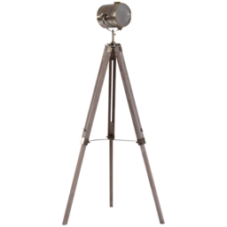 HOMCOM Vintage Tripod Floor Lamp Retro Industrial Photography Light Spotlight Antique Searchlight Wooden Base - thumbnail 1