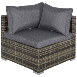 Outsunny Rattan Wicker Corner Sofa, Garden Furniture Single Chair with Cushions, Deep Grey - Aosom UK - thumbnail 1