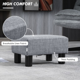 HOMCOM Linen Fabric Footstool Ottoman, Cube Design, with 4 Plastic Legs, Compact and Versatile, Grey - Aosom UK - thumbnail 4