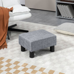 HOMCOM Linen Fabric Footstool Ottoman, Cube Design, with 4 Plastic Legs, Compact and Versatile, Grey - Aosom UK - thumbnail 2