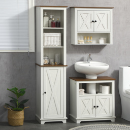 kleankin Bathroom Cabinet, Tall Storage Cabinet with Door and Adjustable Shelves, 39.5 x 30 x 160 cm, White - thumbnail 2