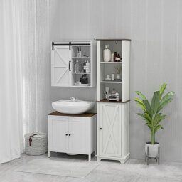 kleankin Bathroom Cabinet, Tall Storage Cabinet with Door and Adjustable Shelves, 39.5 x 30 x 160 cm, White - thumbnail 8