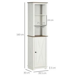 kleankin Bathroom Cabinet, Tall Storage Cabinet with Door and Adjustable Shelves, 39.5 x 30 x 160 cm, White - thumbnail 3