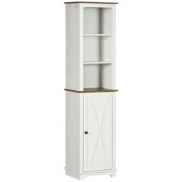 kleankin Bathroom Cabinet, Tall Storage Cabinet with Door and Adjustable Shelves, 39.5 x 30 x 160 cm, White - thumbnail 1