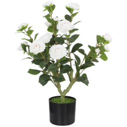 HOMCOM 65cm Artificial Camellia Flower Plant in Pot with 116 Lush Leaves & Moss Effect, White - thumbnail 1