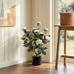 HOMCOM 65cm Artificial Camellia Flower Plant in Pot with 116 Lush Leaves & Moss Effect, White - thumbnail 2